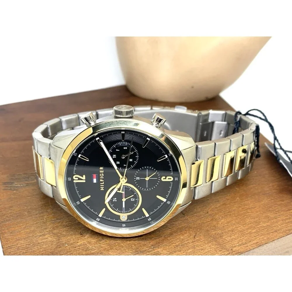Tommy Hilfiger Men's Watch 1791944 Quartz Black Dial Two Tone Steel 44mm